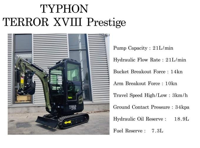 TYPHON TERROR XVIII Prestige Heavy-Duty Mini Excavator – 2-Ton Green Edition Rubber Track Digger with Kubota Diesel image 8