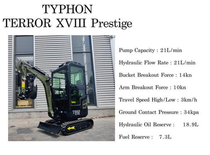 TYPHON TERROR XVIII Prestige Heavy-Duty Mini Excavator – 2-Ton Green Edition Rubber Track Digger with Kubota Diesel image 8