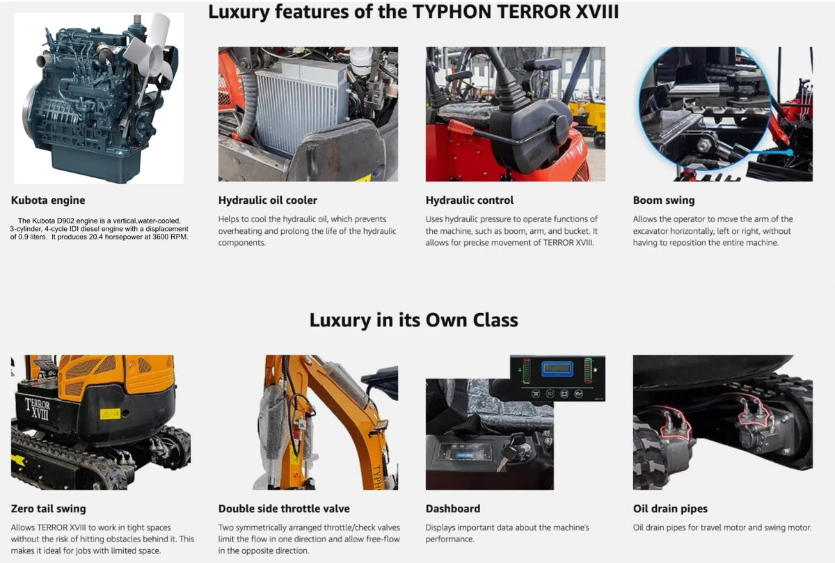 2-Ton Mini Excavator Digger Tractor – EPA-Certified Kubota D902 Diesel Engine image 9