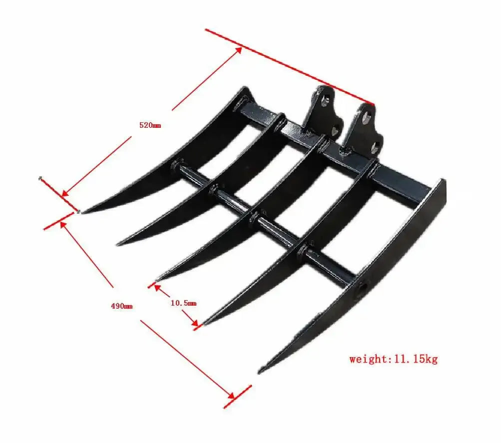 20.5" Heavy-Duty Mini Excavator Rake Attachment – For TYPHON & 3-Ton Mini Excavators image 1