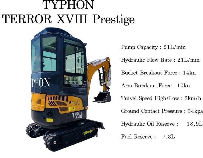 TYPHON TERROR XVIII Prestige 2-Ton Mini Excavator – Premium Crawler Digger with Genuine Kubota D902 Diesel Engine image 2