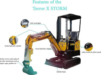 TYPHON TERROR X STORM 1-Ton Mini Excavator – High-Performance Crawler Trench Digger with Protective Canopy & Hydraulic Systems image 3