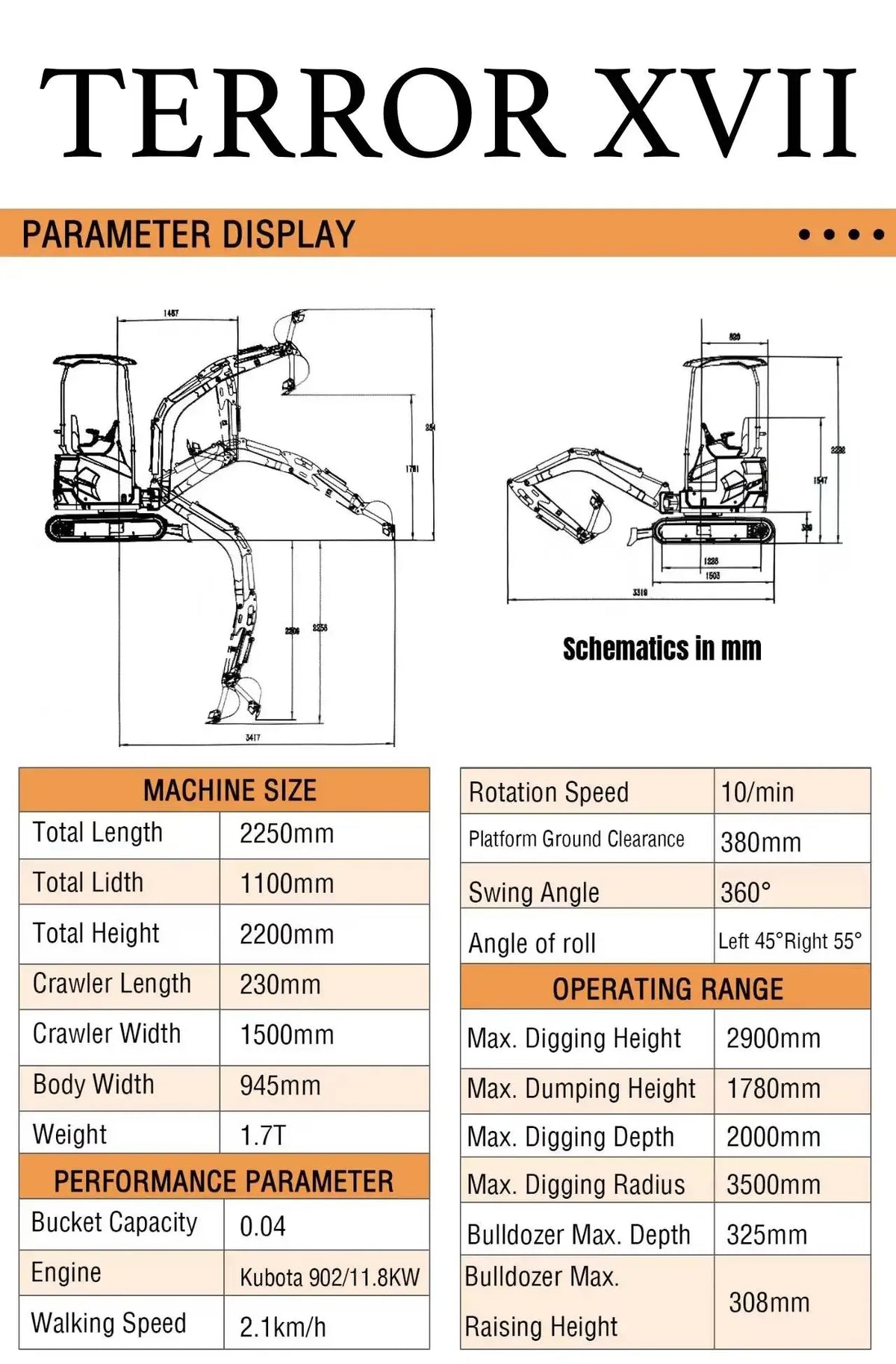 TYPHON TERROR XVII Heavy-Duty Mini Excavator – 3800 lbs Rubber Track Digger with Kubota D902 Diesel Engine image 4
