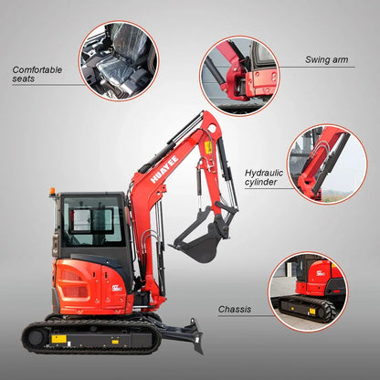 HUAYEE HY35C 3.5-Ton Mini Excavator – Premium Enclosed Cab Crawler | 24HP Genuine Yanmar Diesel Power image 4