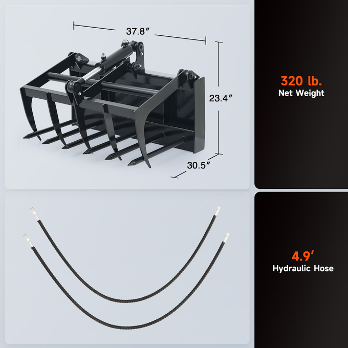 38" Heavy-Duty Hydraulic Root Grapple – For Mini Skid Steers image 5