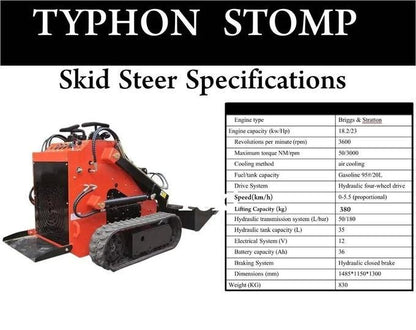 TYPHON STOMP Mini Skid Steer Loader – 1,800 lbs, 23 HP Gas EPA Engine image 5